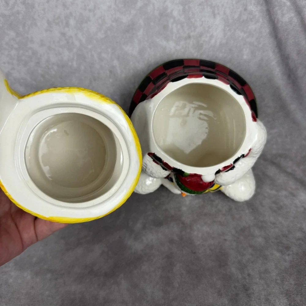 Vtg Snowman & Baby Cookie Jar Canister Ceramic Plaid Vest Christmas Holiday 9
